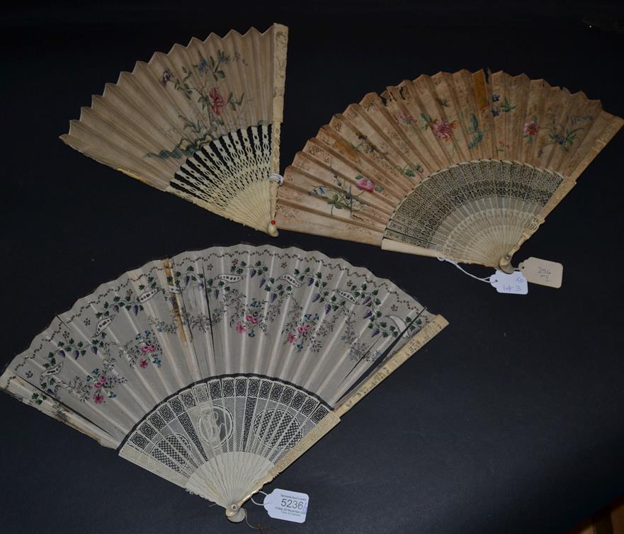 A Mid-18th Century Chinese Fan with Carved Export Monture, Qing Dynasty, the guards carved in