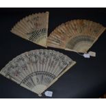 A Mid-18th Century Chinese Fan with Carved Export Monture, Qing Dynasty, the guards carved in