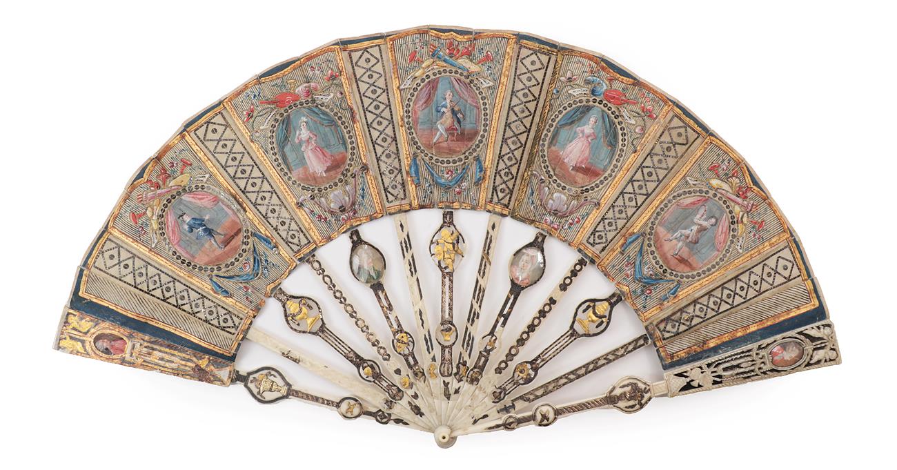 Portraits: A Fine Mid-18th Century Ivory Fan with elaborately shaped monture, designed to coordinate