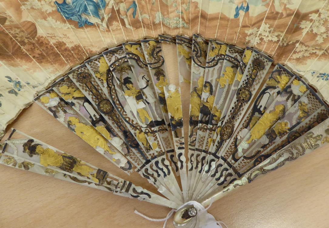 Mars and Venus: An 18th Century Ivory Fan with ornate gilded and silvered gorge, a central cartouche - Image 12 of 17