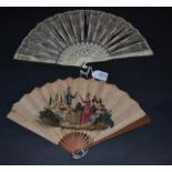 A 19th Century Bone Fan, the monture carved and pierced and clouté in silver. The leaf of cream