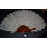 A Good Circa 1900 Clean and Fluffy White Ostrich Feather Fan, entwined initials set with diamonds on