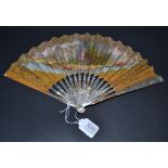 A Very Pretty Early 19th Century Fan, the monture of white mother-of-pearl, silvered, gilded, with