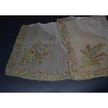 An Early Embroidered Fine Gauze Flounce or Possibly an Apron, as the sides and lower edge are