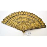 A Circa 1840's Chinese Wood Brise Fan, the sticks lacquered in black and decorated in gold, the tips