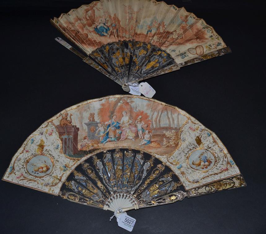 Mars and Venus: An 18th Century Ivory Fan with ornate gilded and silvered gorge, a central cartouche