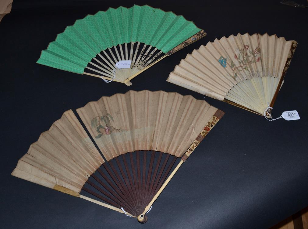 A Mid-18th Century Ivory Fan, the upper guards particularly well carved and silvered with a - Image 2 of 2