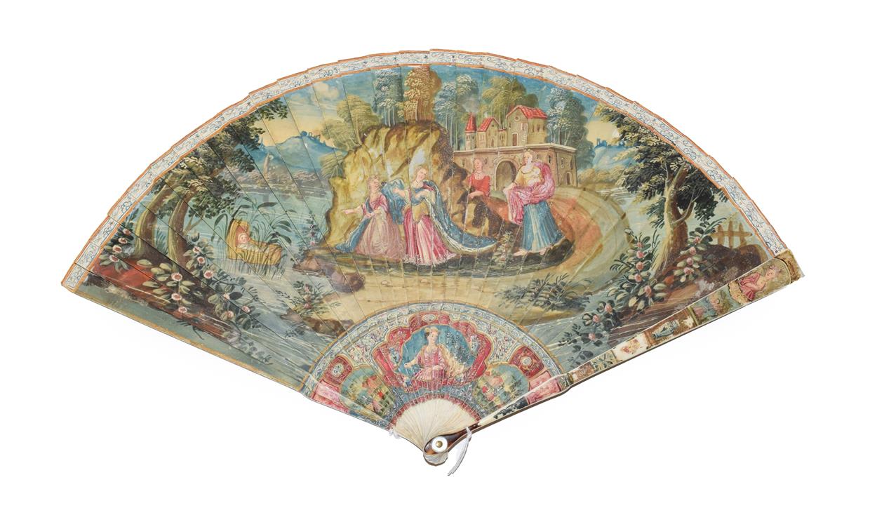 A Late 18th Century Ivory Brisé Fan, painted to the recto with a colourful depiction of Moses, - Image 2 of 2