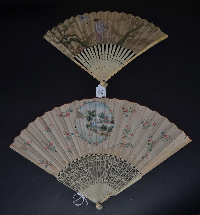 Chinoiserie in the 18th Century: Four 18th Century Fans, the first being early and elaborately - Image 2 of 5