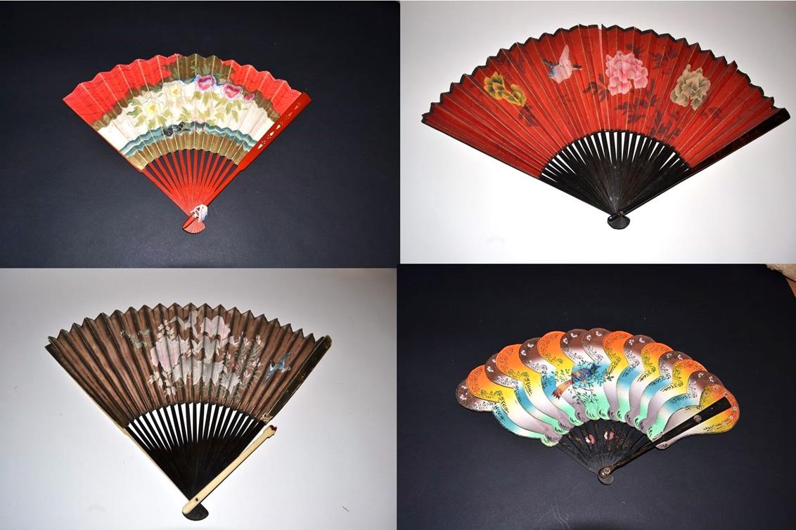 Japan: A Bone Fan with double paper leaf, the recto painted with a spray of pastel blooms in full