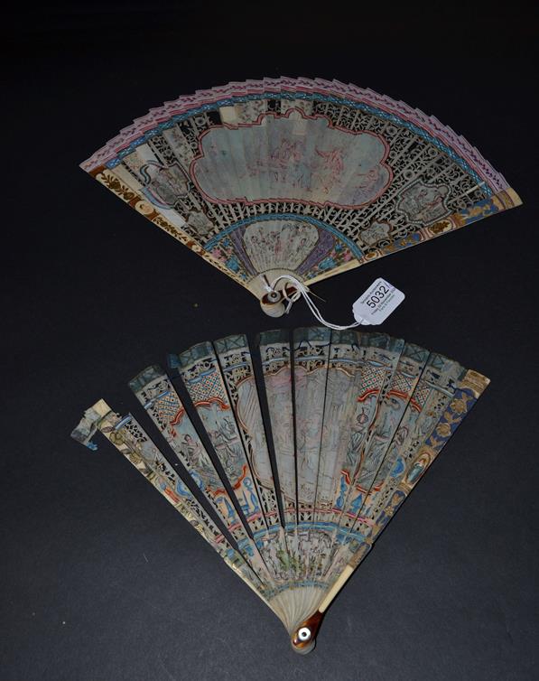 The Social Gathering: An 18th Century Ivory Brisé Fan, the sticks with straight tips, the guards - Image 2 of 2