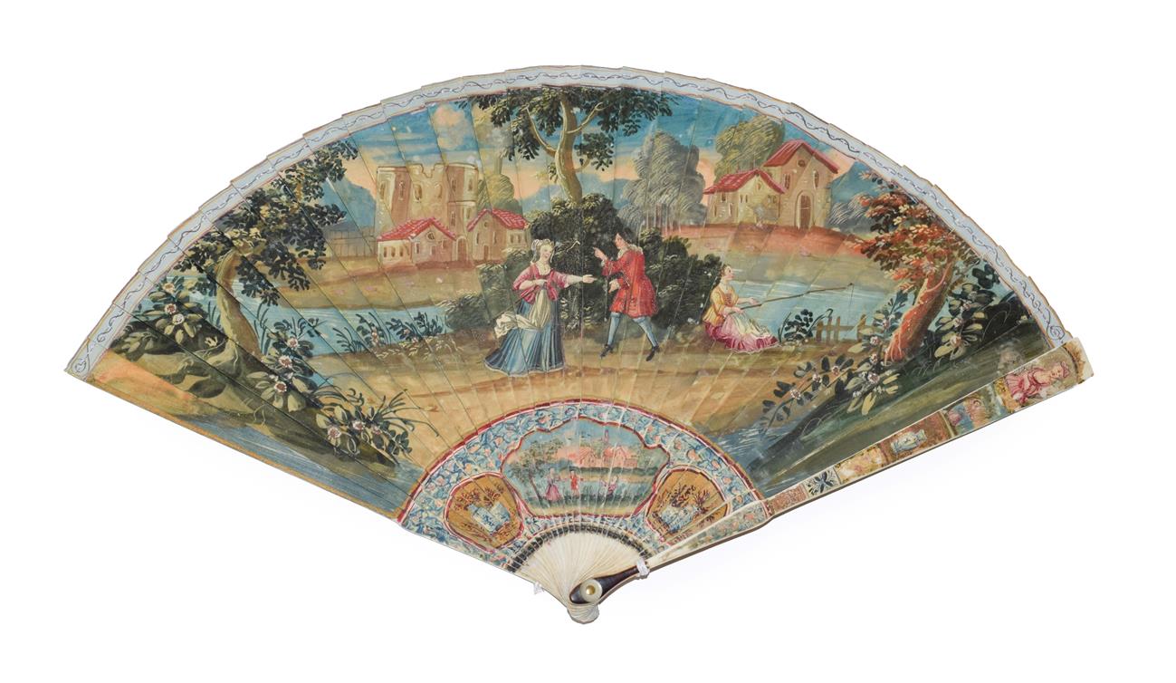 A Late 18th Century Ivory Brisé Fan, painted to the recto with a colourful depiction of Moses,