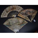A Mid-18th Century Ivory Fan, the velum leaf mounted à l'Anglaise and colourfully painted with