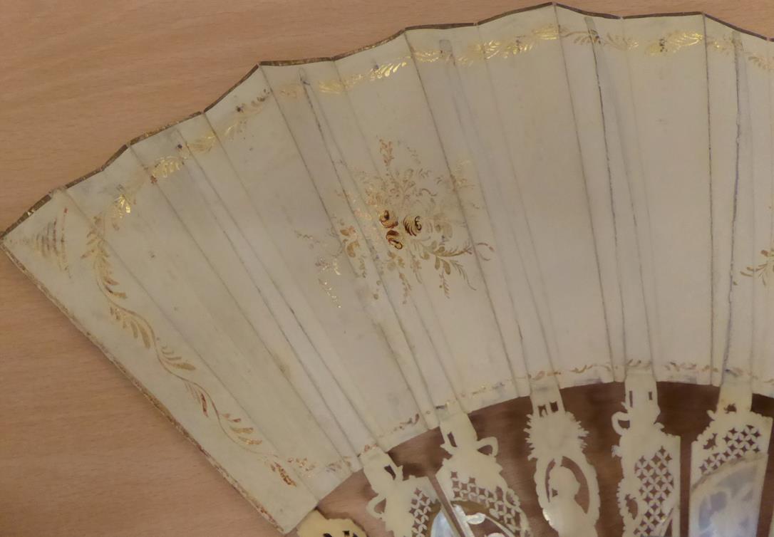 Mars and Venus: An 18th Century Ivory Fan with ornate gilded and silvered gorge, a central cartouche - Image 9 of 17