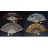 Four Decorative Fans of Different Styles, the first circa 1900, being of cream gauze embroidered