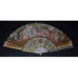 A Mid-18th Century Ivory Fan, the monture carved and silvered and gilded in classical style, with