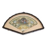 A Fine Painted 18th Century Brisé Fan, carved and pierced, the main cartouche with a European