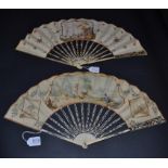 An Attractive Mid-18th Century Ivory Fan, the upper guards carved and pierced quite elaborately in a