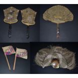 A Pair of Fixed Fans or Screens from Indonesia, Sumatra, both with twisted buffalo horn handles, and