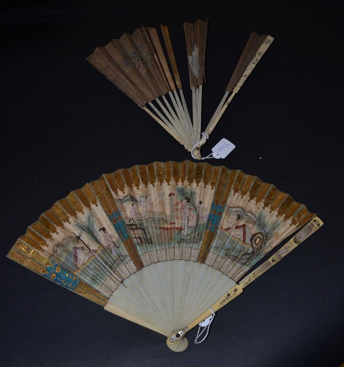 Chinoiserie in the 18th Century: Four 18th Century Fans, the first being early and elaborately - Image 3 of 5