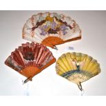 A 20th Century Fan in fontange form, the yellow gauze, mounted à l'Anglaise on celluloid sticks,