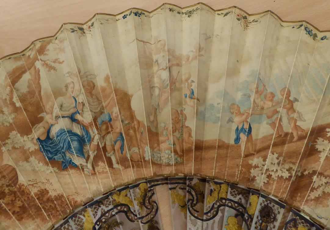 Mars and Venus: An 18th Century Ivory Fan with ornate gilded and silvered gorge, a central cartouche - Image 15 of 17