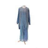 Circa 1920s Pale Blue Chiffon and Velvet Evening Outfit, comprising a sleeveless chiffon dress