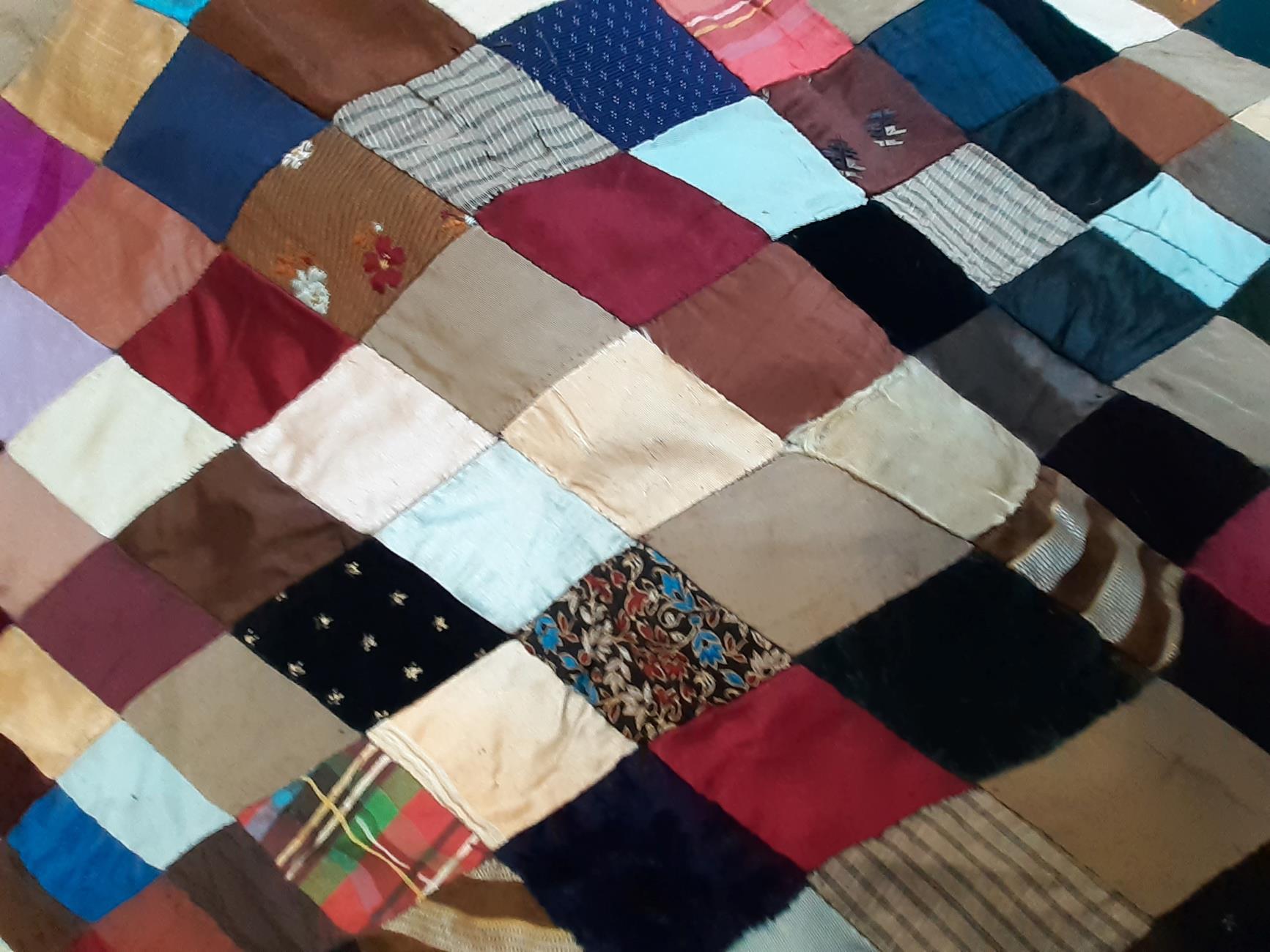 Victorian Silk Patchwork, comprising coloured silks in a diamond pattern, central pattern and - Image 2 of 13