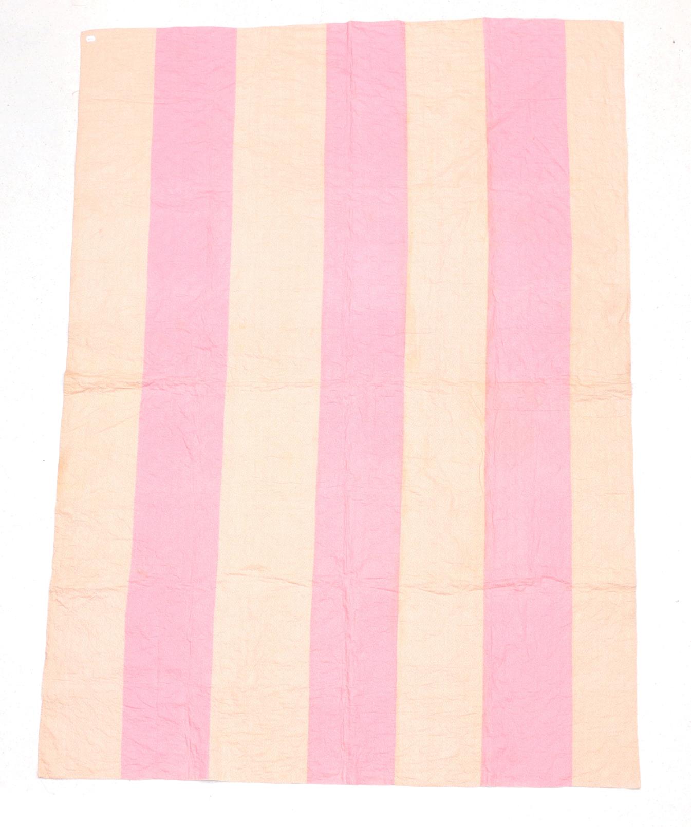 Mid 19th Century Strippy Quilt, comprising alternating strips of orange and pink sprigged cotton,