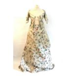 Late 18th Century Dress made from Chinese cream silk and hand painted for the Western market, with