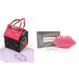 Lulu Guinness Pink Lips Clutch Bag, made of perspex in blush colour, hinged, lined with black