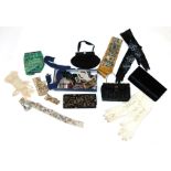 Assorted Early 20th Century and Later Costume Accessories, including cased set of buckles, bead work