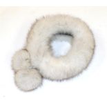 Arctic White Fox Hat Band with double pom poms