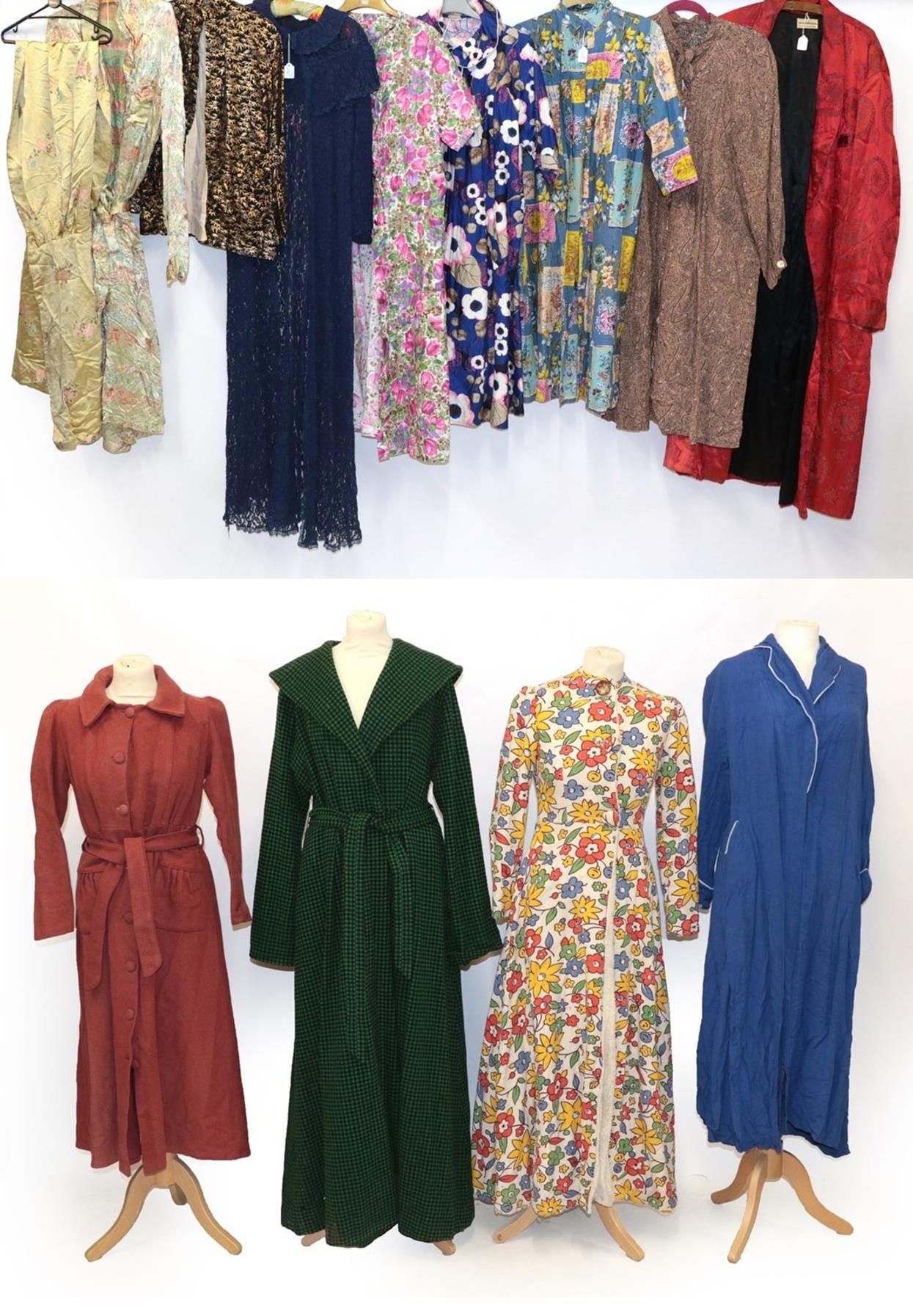 Assorted Early 20th Century Silk and Cotton Robes, comprising a pink single breasted wool dressing