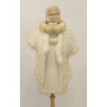 Blonde/Pearl Knitted Mink Bolero, with capped sleeves and fox trimmed collar, Cream Mink Headband