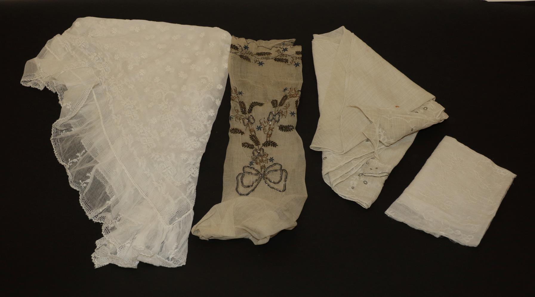 Assorted 18th Century and Later Embroidery and Lace, including a muslin panel hand worked with