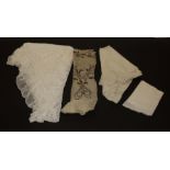 Assorted 18th Century and Later Embroidery and Lace, including a muslin panel hand worked with