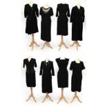 Assorted Circa 1930/40s Black Crepe Dresses, comprising a Marcos black dress with long sleeves, wrap