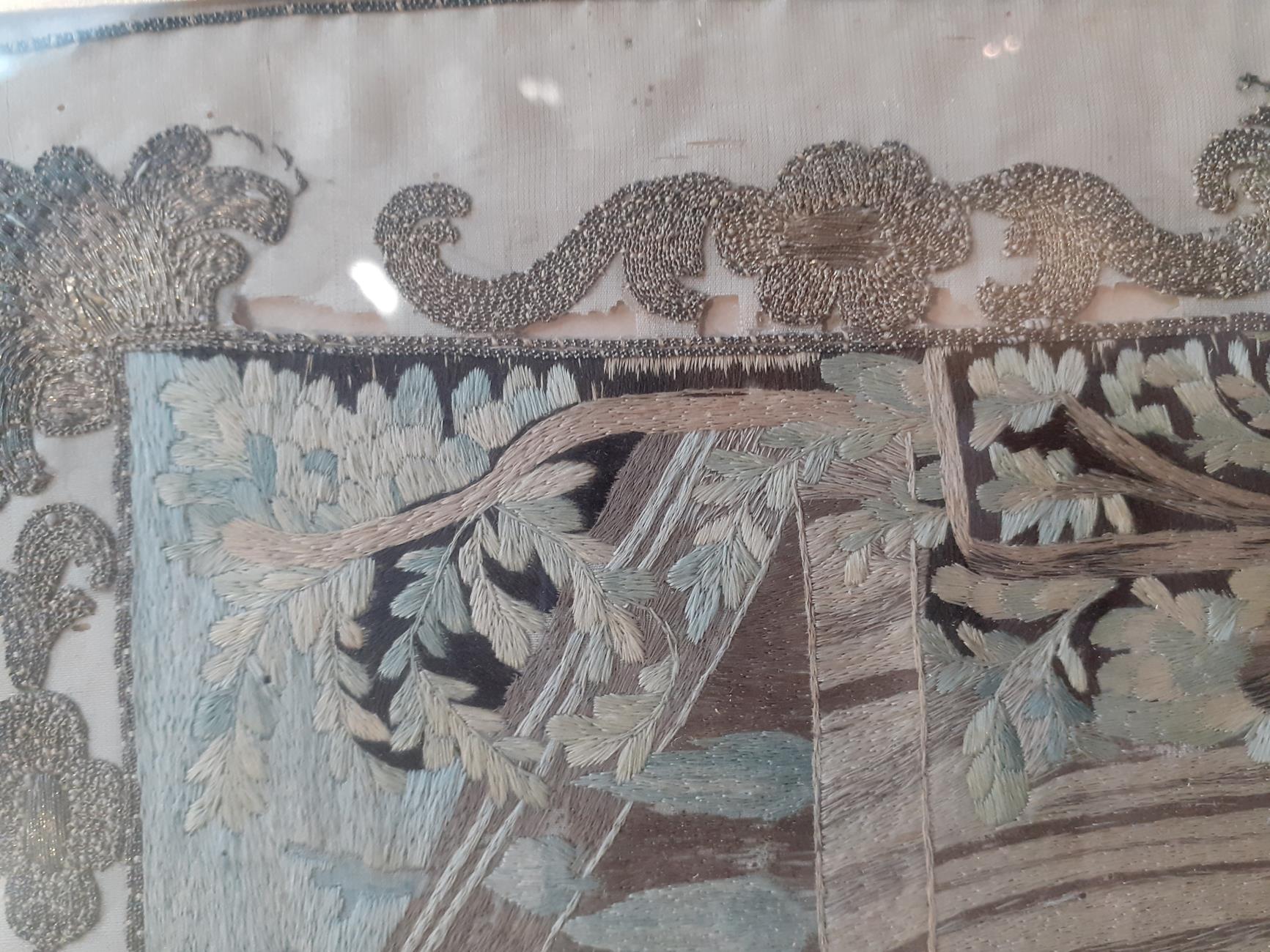 19th Century Ecclesiastical Silk Embroidered Picture, worked on a cream silk ground depicting two - Bild 11 aus 15