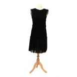 Modern Chanel Black Flapper Style Sleeveless Dress, in black layered jersey, multi pleated chiffon