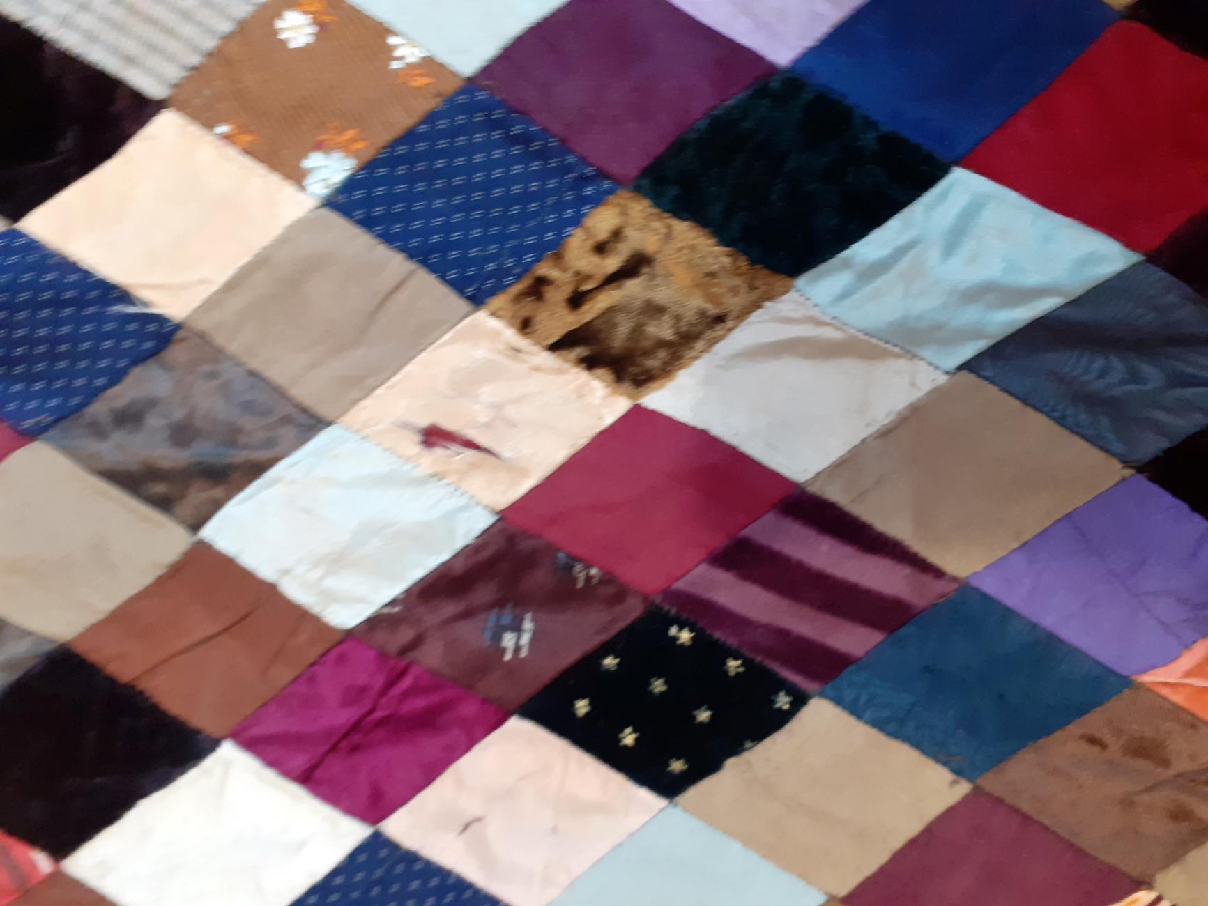 Victorian Silk Patchwork, comprising coloured silks in a diamond pattern, central pattern and - Image 9 of 13