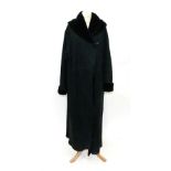 Jaeger Green Full Length Shearling Coat, with shawl neck type collar and single toggle fastening (