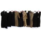 Assorted Circa 1960's Evening Wear, comprising a black short sleeved knee length dress with v