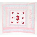 Circa 1880s Wedding Patchwork Bed Cover, comprising a central square appliqued with hearts and