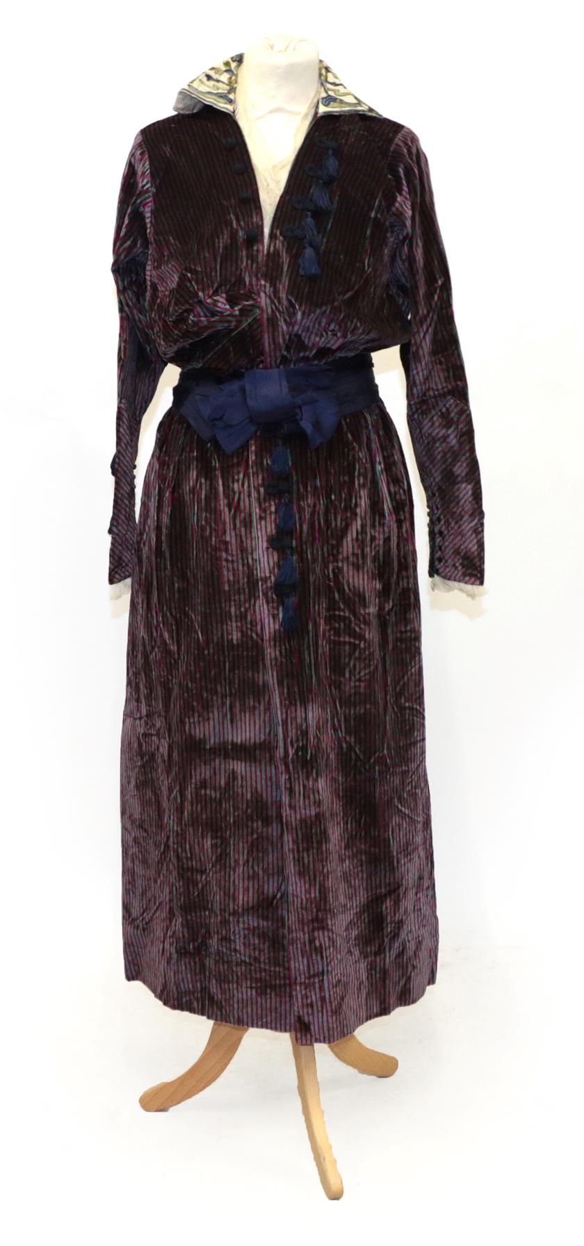 Early 20th Century Demare Dutoy, Rue des Petits Champs Paris, Pink, Grey and Blue Striped Velvet