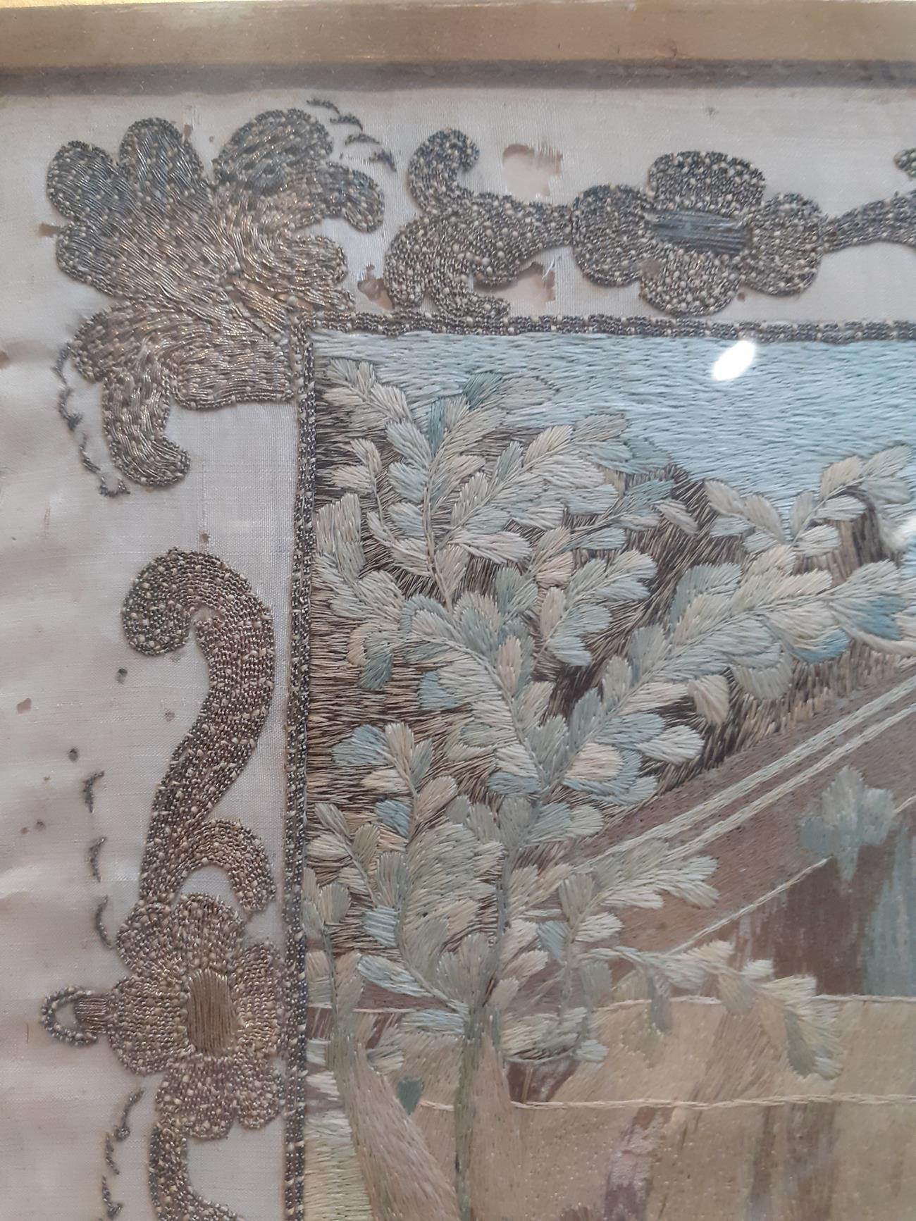 19th Century Ecclesiastical Silk Embroidered Picture, worked on a cream silk ground depicting two - Bild 9 aus 15
