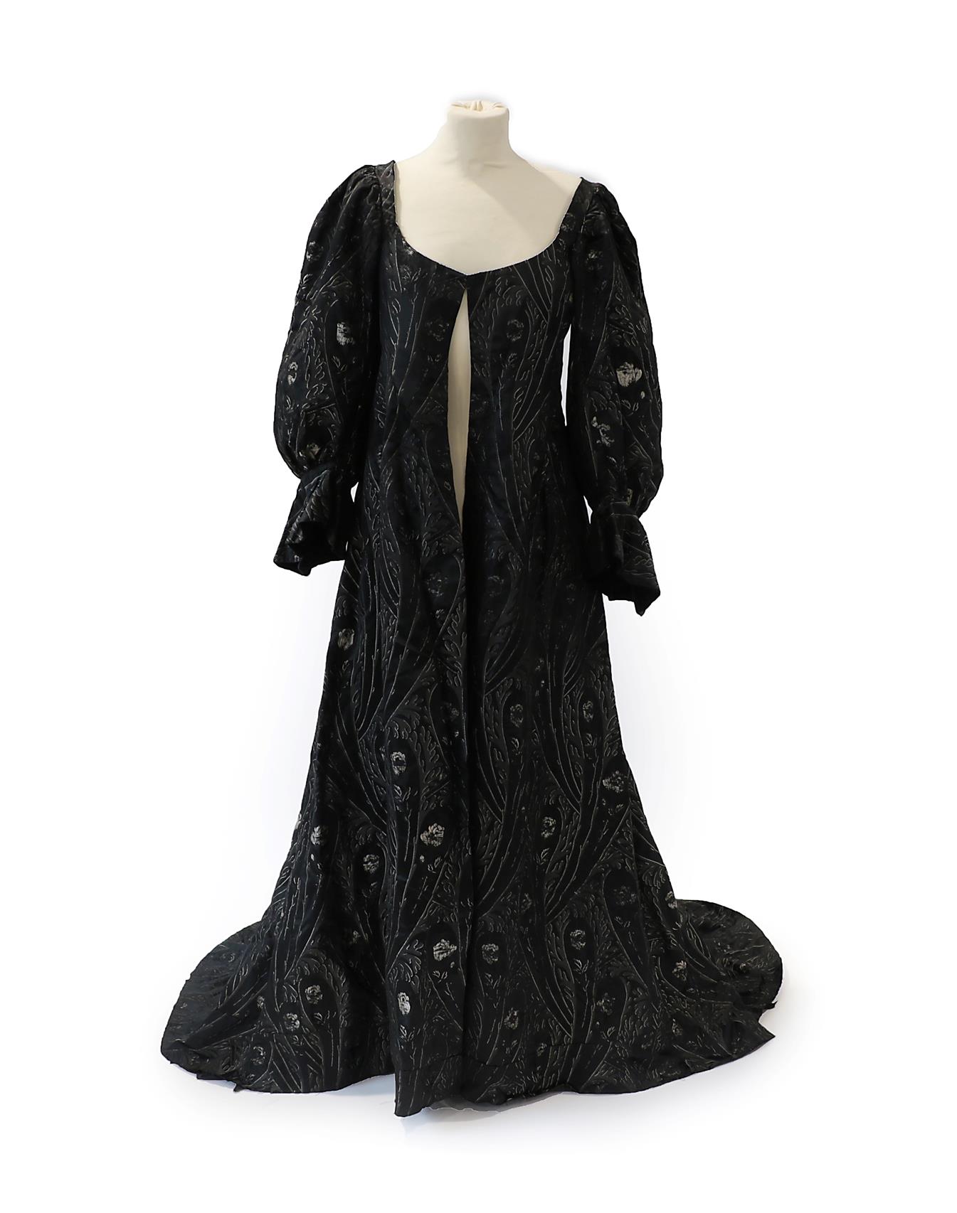 Circa 1870/1880 Aesthetic Movement Black Silk Robe, with gathered sleeve ends terminating with