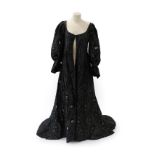 Circa 1870/1880 Aesthetic Movement Black Silk Robe, with gathered sleeve ends terminating with