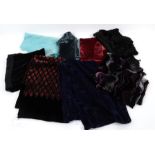 Group of Helen David English Eccentrics Scarves, comprising a black devore scarf, a midnight blue