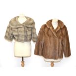 Grey Mink Cropped Evening Jacket with elbow length sleeves; and a Light Brown Mink Jacket (2).